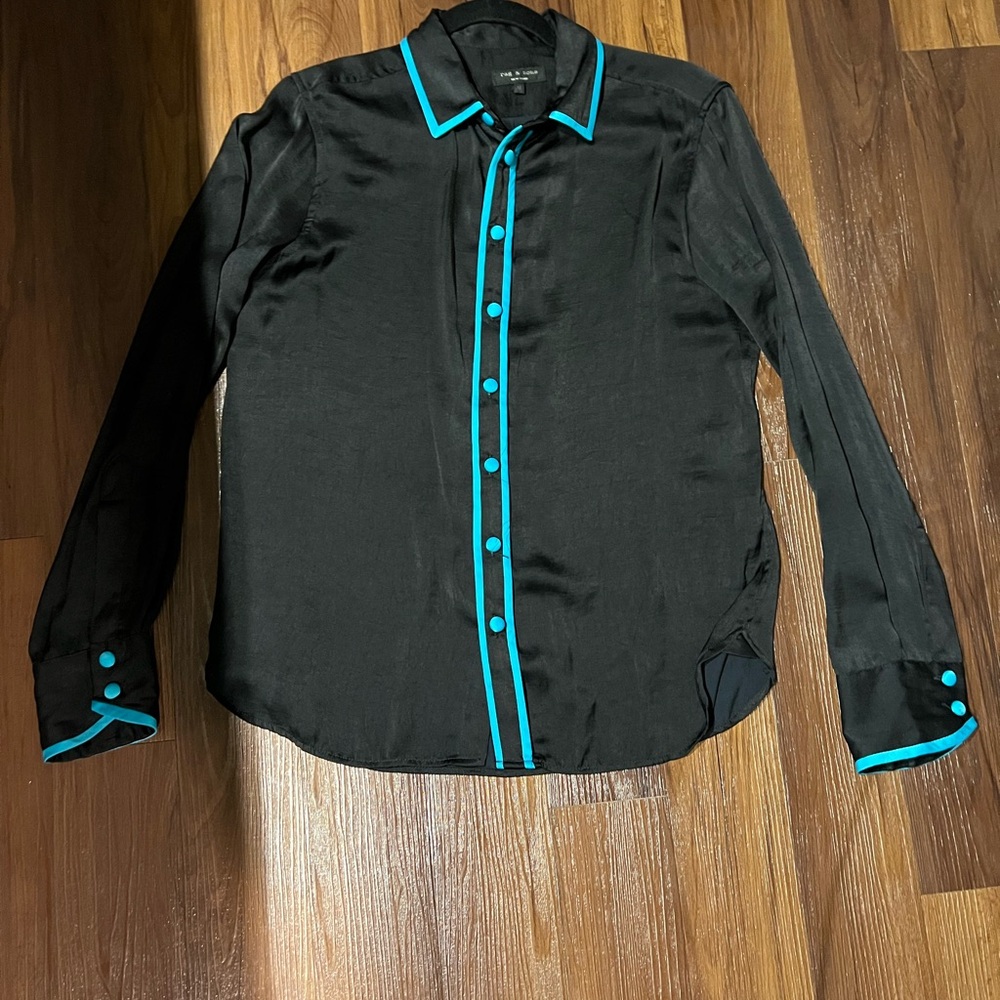 Rag and bone contrast piping silk button down collared shirt shirt medium